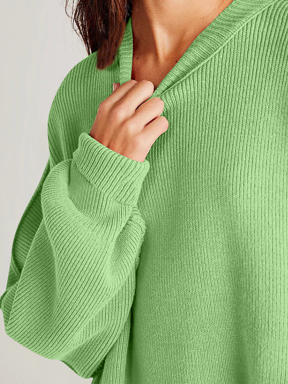 Double Take Side Slit Round Neck Long Sleeve Sweater  