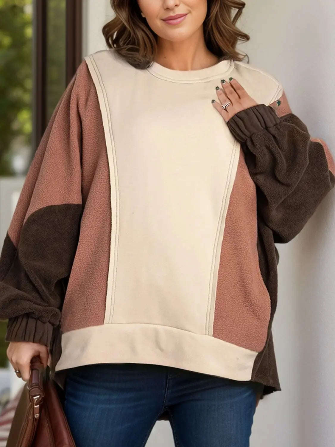 Plus Size Color Block Long Sleeve Hoodie  