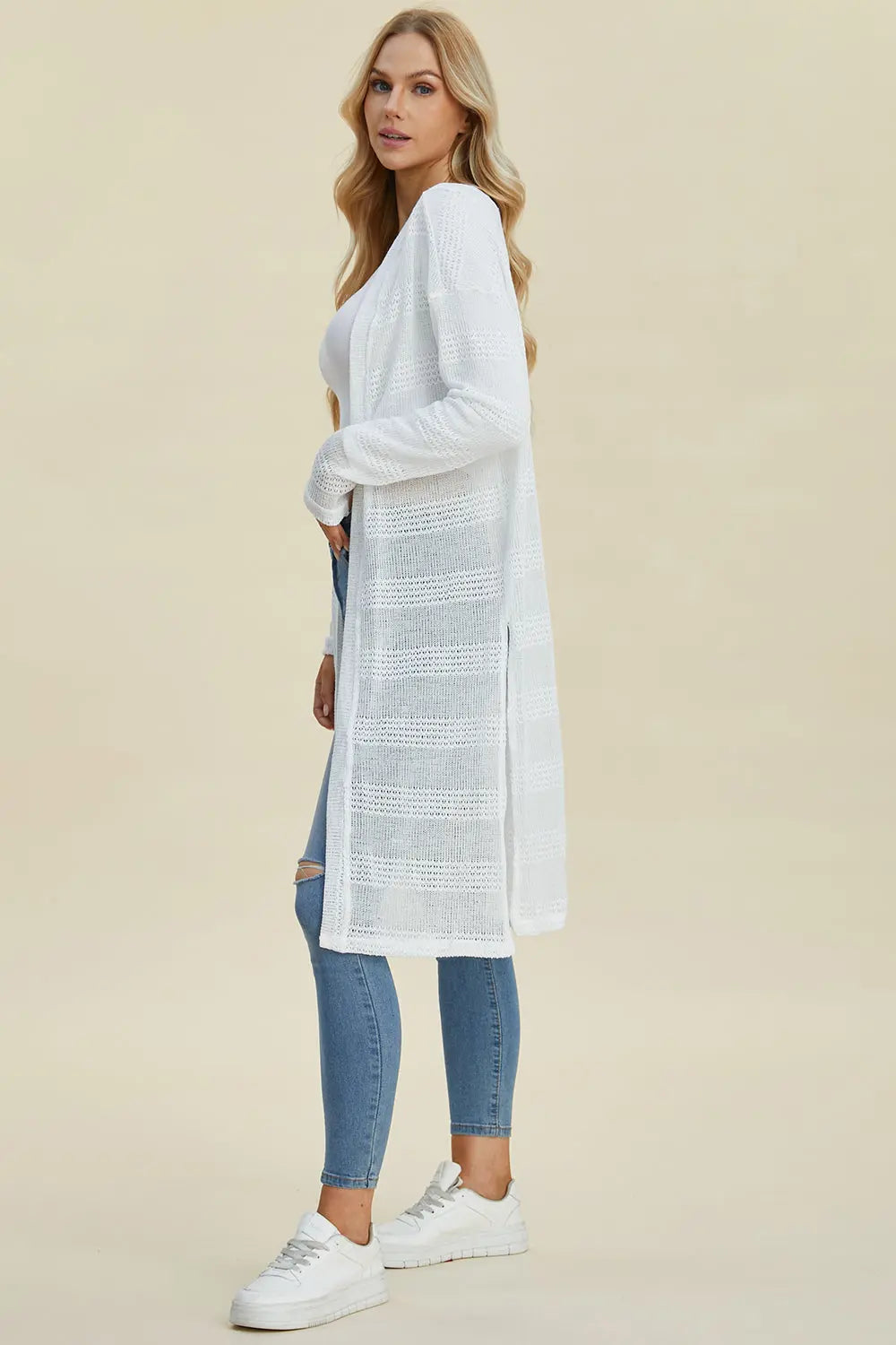 Double Take Full Size Open Front Longline Cardigan  