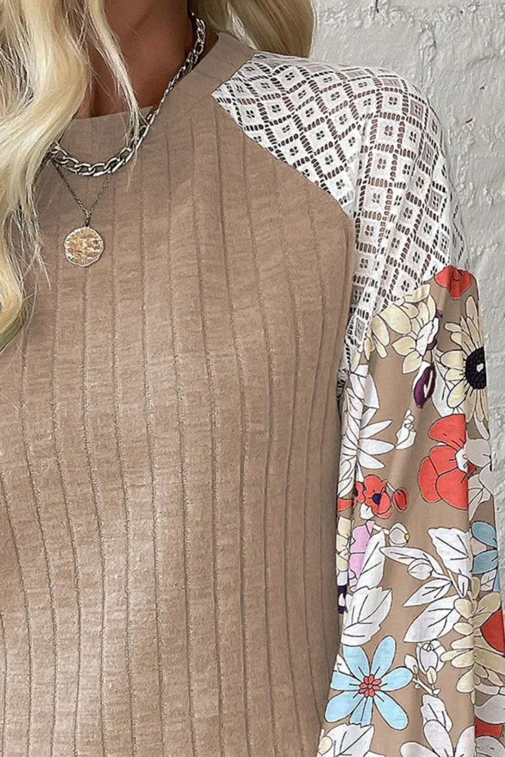 Printed Round Neck Long Sleeve Top  