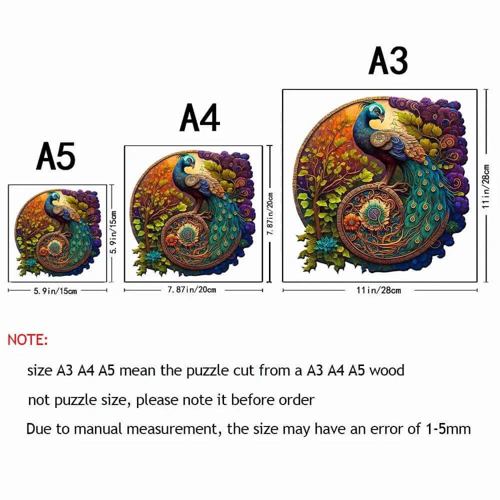 Round Peacock Bird Wooden Puzzle Adult kids Toy