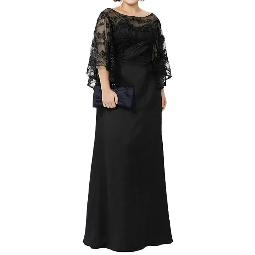 Long Sleeve Lace Top Plus Size Mother of the Bride Dress Floor Length