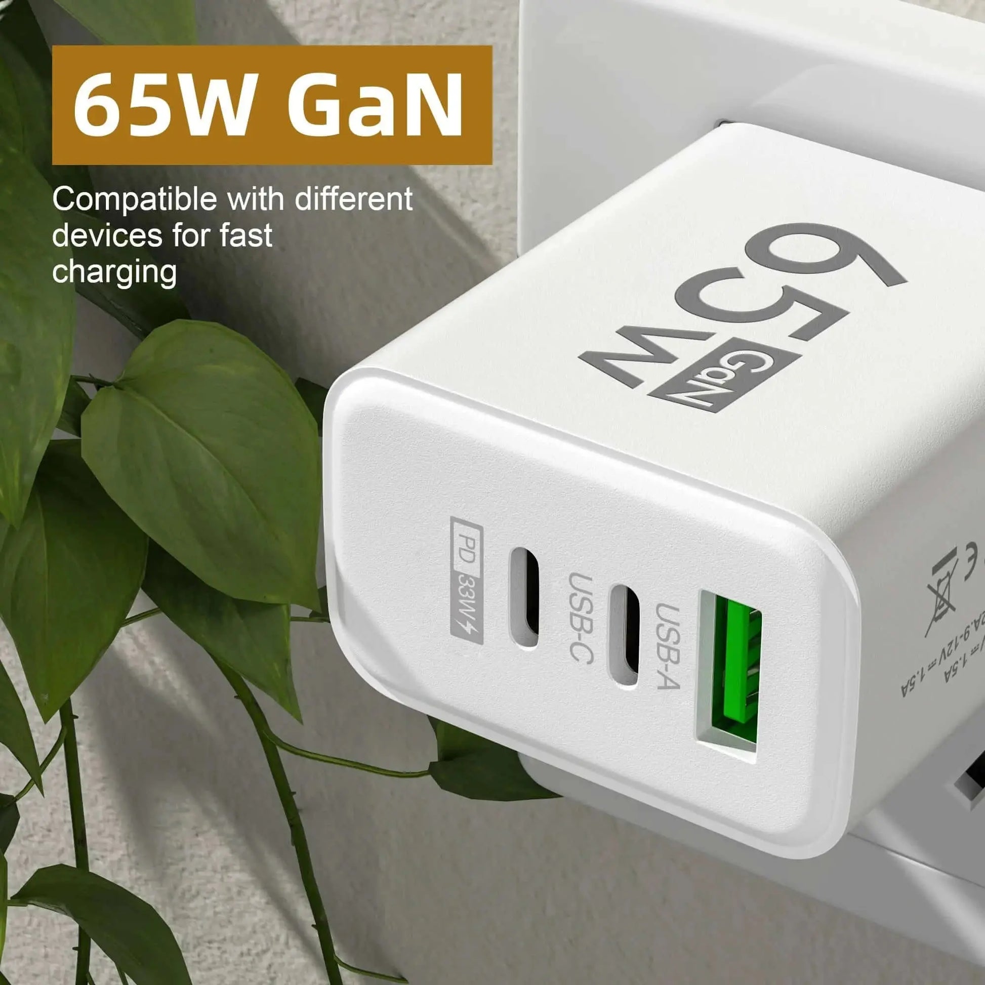 PD 65W GaN USB Charger, Fast Charging Type C Adapter, iPhone 15, Huawei, Quick Charge 3.0, EU/US Plug