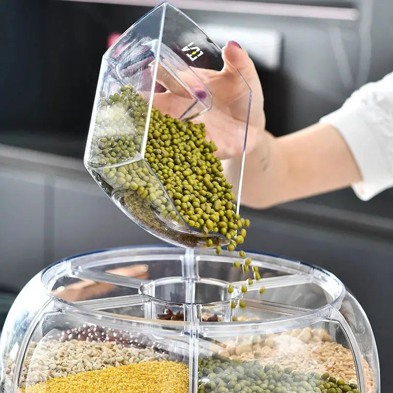 eco-friendly 360 Degree Rotating Rice Dispenser Sealed Dry Cereal Grain Bucket Dispenser Moisture-proof Kitchen Food Container Storage Box