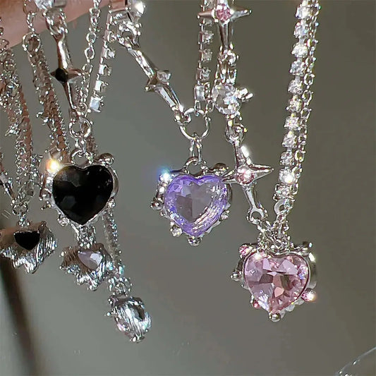 Crystal Heart Necklace for Women Girls New Trend