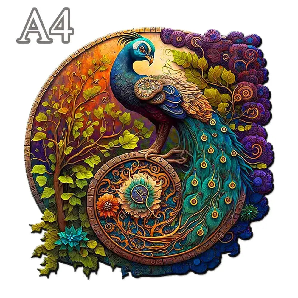 Round Peacock Bird Wooden Puzzle Adult kids Toy